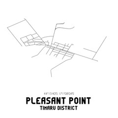Pleasant Point, Timaru District, New Zealand. Minimalistic road map with black and white lines