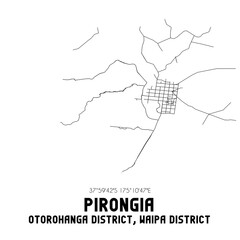 Pirongia, Otorohanga District, Waipa District, New Zealand. Minimalistic road map with black and white lines