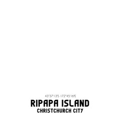 Ripapa Island, Christchurch City, New Zealand. Minimalistic road map with black and white lines