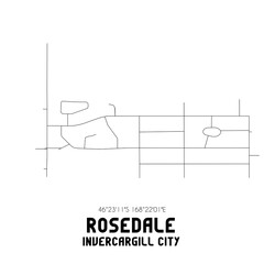 Rosedale, Invercargill City, New Zealand. Minimalistic road map with black and white lines