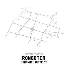 Rongotea, Manawatu District, New Zealand. Minimalistic road map with black and white lines