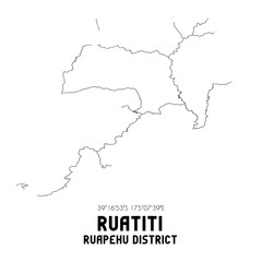 Ruatiti, Ruapehu District, New Zealand. Minimalistic road map with black and white lines
