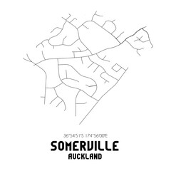 Somerville, Auckland, New Zealand. Minimalistic road map with black and white lines