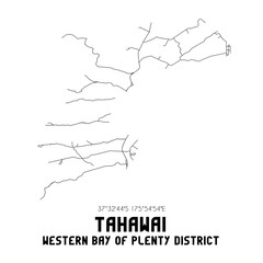 Tahawai, Western Bay of Plenty District, New Zealand. Minimalistic road map with black and white lines