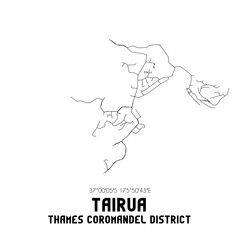 Tairua, Thames-Coromandel District, New Zealand. Minimalistic road map with black and white lines