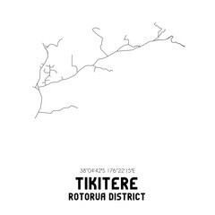 Tikitere, Rotorua District, New Zealand. Minimalistic road map with black and white lines