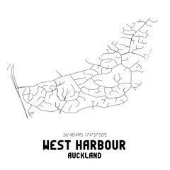 West Harbour, Auckland, New Zealand. Minimalistic road map with black and white lines