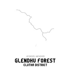 Glendhu Forest, Clutha District, New Zealand. Minimalistic road map with black and white lines