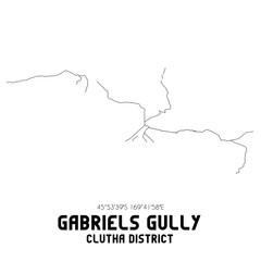 Gabriels Gully, Clutha District, New Zealand. Minimalistic road map with black and white lines