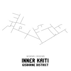 Inner Kaiti, Gisborne District, New Zealand. Minimalistic road map with black and white lines
