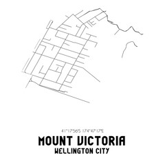 Mount Victoria, Wellington City, New Zealand. Minimalistic road map with black and white lines