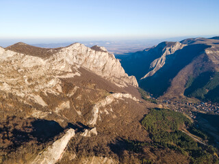 Aerial view of Balkan Mountains and Vratsata pass, Bulgaria