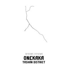 Onekaka, Tasman District, New Zealand. Minimalistic road map with black and white lines