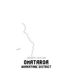 Omataroa, Whakatane District, New Zealand. Minimalistic road map with black and white lines