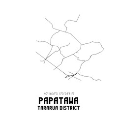 Papatawa, Tararua District, New Zealand. Minimalistic road map with black and white lines