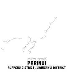 Parinui, Ruapehu District, Whanganui District, New Zealand. Minimalistic road map with black and white lines