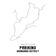 Parikino, Whanganui District, New Zealand. Minimalistic road map with black and white lines