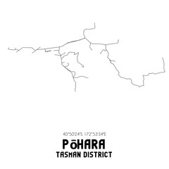 Pohara, Tasman District, New Zealand. Minimalistic road map with black and white lines