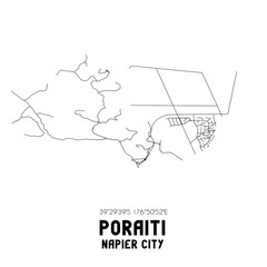Poraiti, Napier City, New Zealand. Minimalistic road map with black and white lines