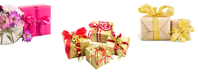 Gift boxes on transparent background .Happy birthday, Christmas, New Year, Wedding or Valentine Day package.