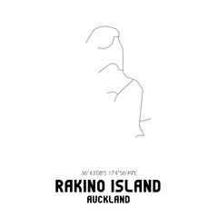 Rakino Island, Auckland, New Zealand. Minimalistic road map with black and white lines