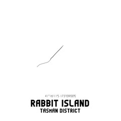Rabbit Island, Tasman District, New Zealand. Minimalistic road map with black and white lines