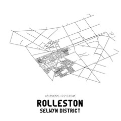 Rolleston, Selwyn District, New Zealand. Minimalistic road map with black and white lines