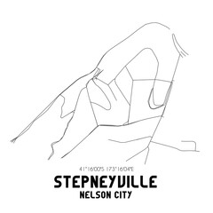 Stepneyville, Nelson City, New Zealand. Minimalistic road map with black and white lines