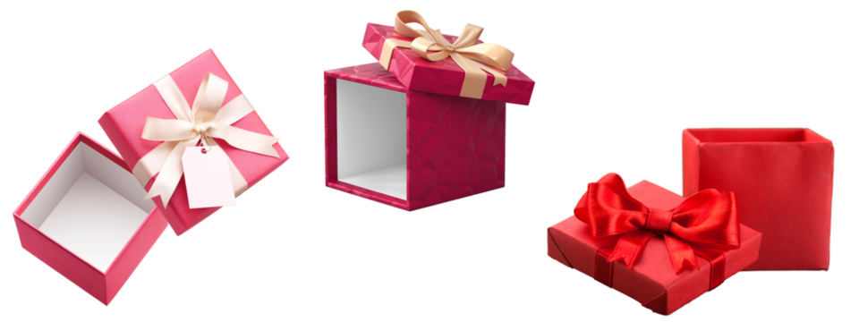 Gift boxes on transparent background .Happy birthday, Christmas, New Year, Wedding or Valentine Day package.