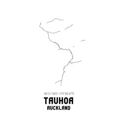 Tauhoa, Auckland, New Zealand. Minimalistic road map with black and white lines