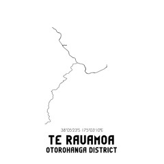 Te Rauamoa, Otorohanga District, New Zealand. Minimalistic road map with black and white lines