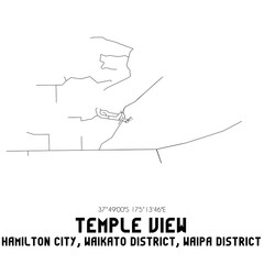 Temple View, Hamilton City, Waikato District, Waipa District, New Zealand. Minimalistic road map with black and white lines