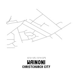 Wainoni, Christchurch City, New Zealand. Minimalistic road map with black and white lines
