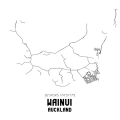 Wainui, Auckland, New Zealand. Minimalistic road map with black and white lines