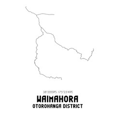 Waimahora, Otorohanga District, New Zealand. Minimalistic road map with black and white lines