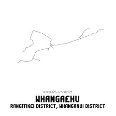 Whangaehu, Rangitikei District, Whanganui District, New Zealand. Minimalistic road map with black and white lines