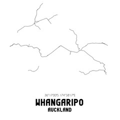 Whangaripo, Auckland, New Zealand. Minimalistic road map with black and white lines