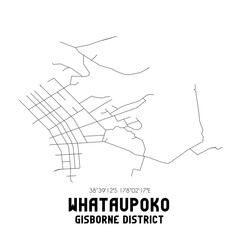 Whataupoko, Gisborne District, New Zealand. Minimalistic road map with black and white lines