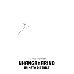 Whangamarino, Waikato District, New Zealand. Minimalistic road map with black and white lines