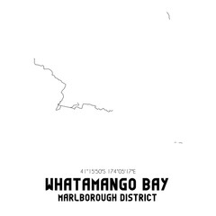 Whatamango Bay, Marlborough District, New Zealand. Minimalistic road map with black and white lines