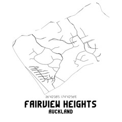 Fairview Heights, Auckland, New Zealand. Minimalistic road map with black and white lines