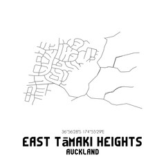 East Tamaki Heights, Auckland, New Zealand. Minimalistic road map with black and white lines