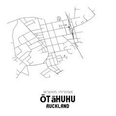 Otahuhu, Auckland, New Zealand. Minimalistic road map with black and white lines