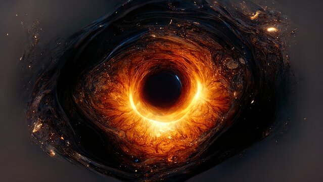 A black hole at the centre of the galaxy Messier 87 or M87, was photographed for the first time on April 10, 2019. Black background with copy space. 3D illustration
