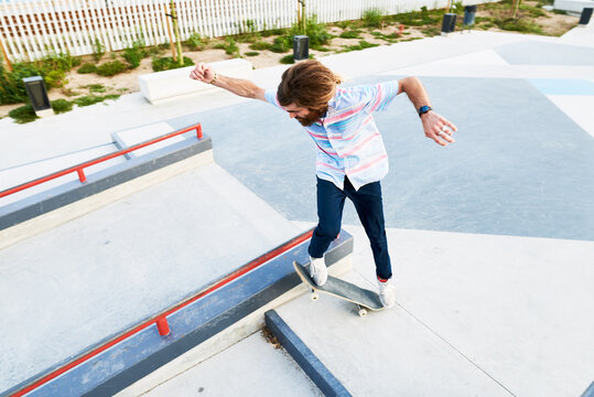 Young skater performing trick