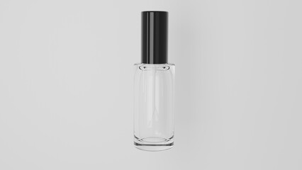 Mock up of realistic glass perfume bottle with black cap isolated on white background. Cosmetic concept. 3D render