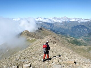 Fototapeta premium Vall the Boí, Pyrenees, Spain. A Hike over the ridge and summits around the valley of Boí during autumn. 