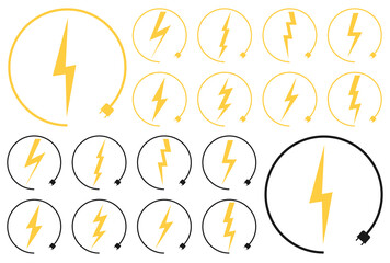 Set electric car charging icons, graphic design template, lightning bolt. Parking with electric charge signs, vector illustration