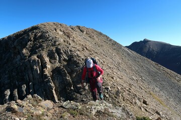 Fototapeta premium Vall the Boí, Pyrenees, Spain. A Hike over the ridge and summits around the valley of Boí during autumn. 