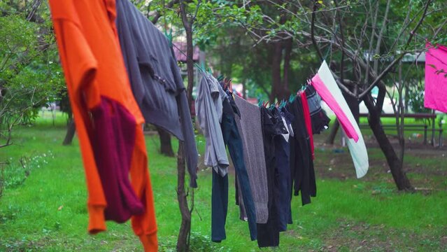 Makeshift Clothesline in Slums 4K